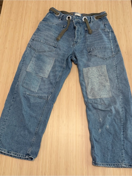 Free People Denim - Free People Moxie Blue Patchwork Barrel Jeans